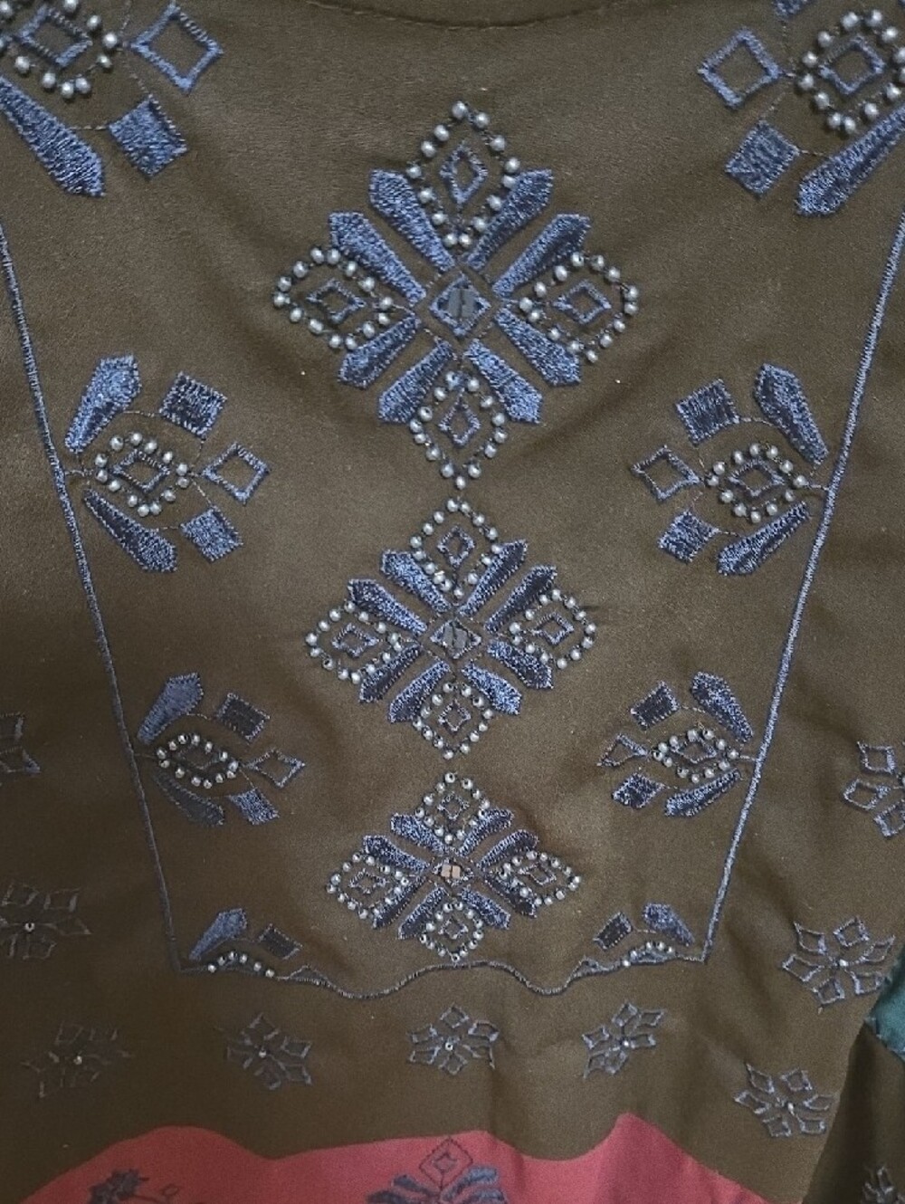 Lavish Navy Blue Multi-Panel Embroidered Tunic - Picture 3 of 6